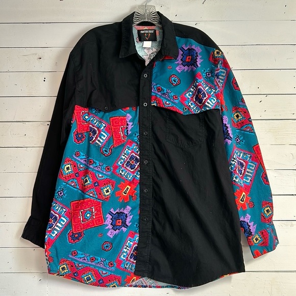 Vintage Other - VTG 90s Western Cowboy Southwestern Colorful Button Down Cotton Shirt XL